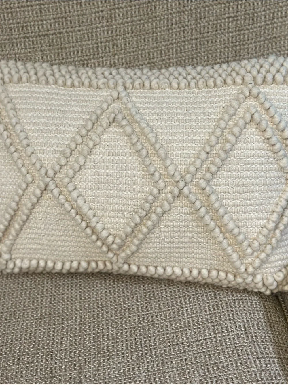Textured Crocheted Boho Diamond Lumbar Pillow - Cream